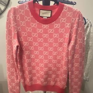 GUCCI - GG-JACQUARD WOOL-BLEND SWEATER - WOMENS - PINK WHITE